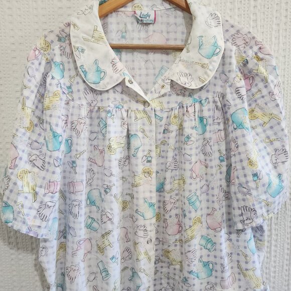 Vintage Lady Manhattan XXX Grannycore Cottagecore Pastel Print House Dress - Picture 5 of 12